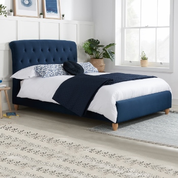 Brompton blue small double bed frame