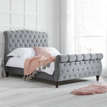 Colorado grey velvet fabric bed