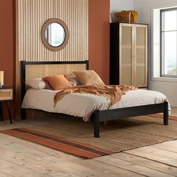 Croxley black oak rattan bed frame. 