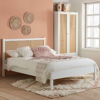 Croxley White Rattan Bed Frame By Birlea