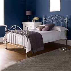Elena shiny nickel double bed frame by Bentley Designs.