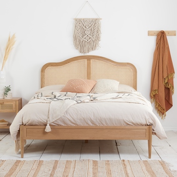 Leonie oak rattan bed frame. 