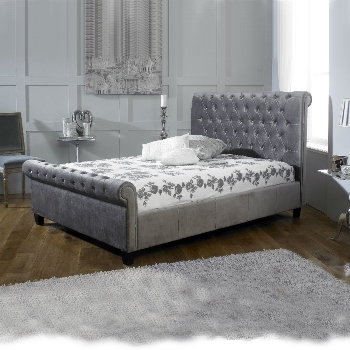 Orbit silver fabric bed frame 