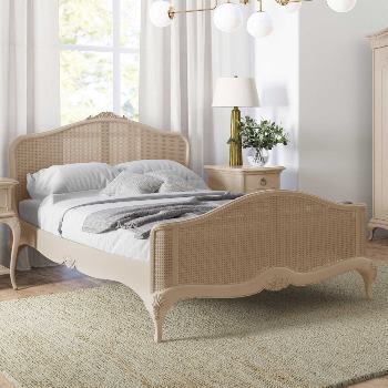 French ivory rattan bed frame. 